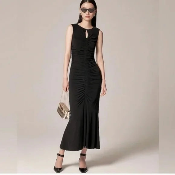 J. Crew | Dresses | J Crew Black Ruched Centerseam Dress In Matte Jersey  Nwt Sz S Ci89 | Poshmark